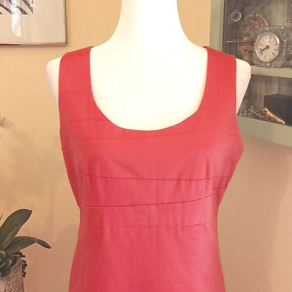 Monroe & Main Vibrant Coral Cotton Blend Dress. Preppy. Classic. Career. - Picture 2 of 11
